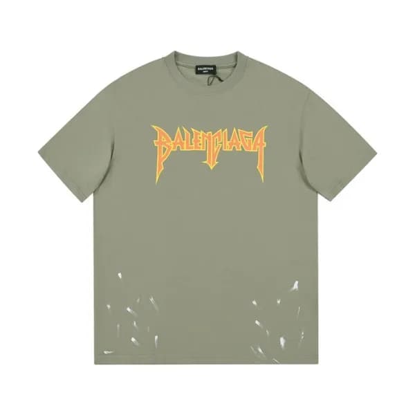 발렌시아가 남성 크루넥 그린 반팔티 - Mens Green Tshirts - bal0131… - 1