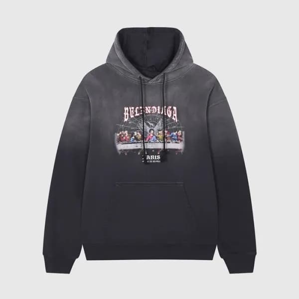 발렌시아가 남/여 캐쥬얼 블랙 후드티 - Unisex Black Hoodie - bal01… - 1