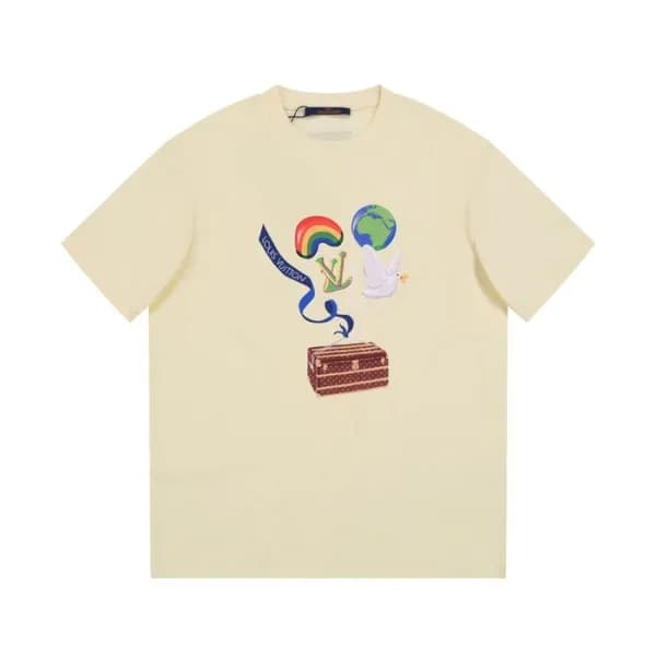루이비통 남성 아이보리 크루넥 반팔티 - Louis vuitton Mens Ivory Sh… - 1