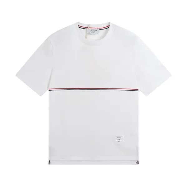 톰브라운 남성 크루넥 화이트 반팔티 - Thom Browne Mens White Tshir… - 1