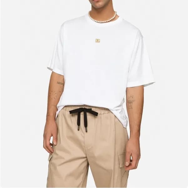 돌체앤가바나 남성 화이트 크루넥 반팔티 - Dolce&Gabbana Mens White T… - 1