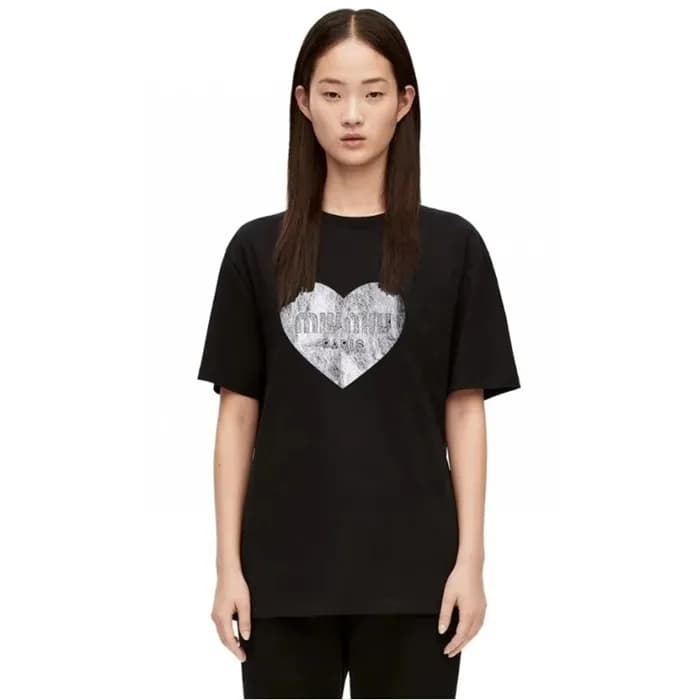 미우미우 여성 블랙 티셔츠 - Miumiu Ladys Black Tshirts - muc2… - 1