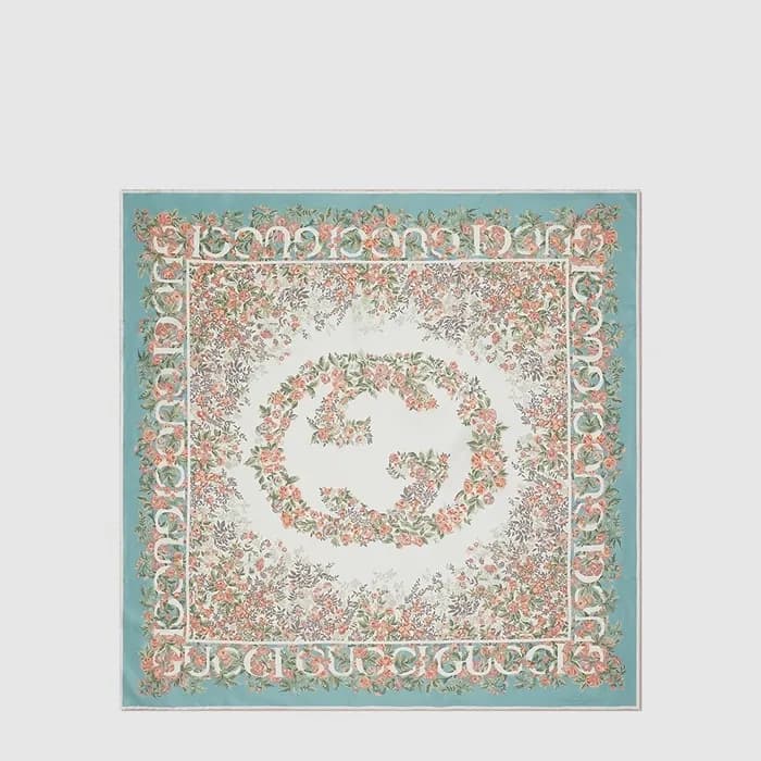 구찌 여성 인터로킹 G 플로라 프린트 까레 - Gucci Womens Interlocking G Flora Print Carré - acc8972x - 1