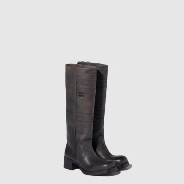 미우미우 여성 자수 가죽 부츠 - Miumiu Womens Embroidered Leather Boots - mis14852x - 1