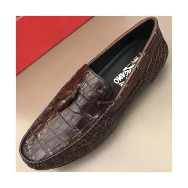 FERRAGAMO 2018 MENS U-TIP CROCODILE LEATHER LOAFER… - 1