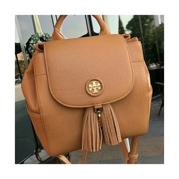 Tory Burch Leather Camel Tassel Back Pack,22cm - 토… - 1