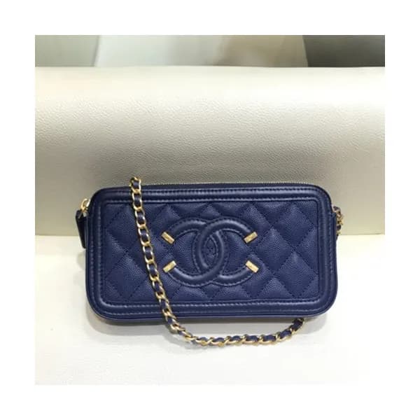 Chanel 2019 Leather Double Zip Chain Shoulder Bag … - 1