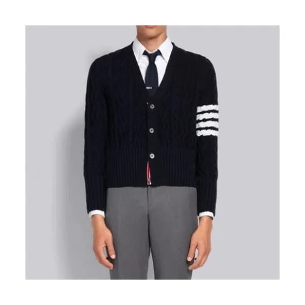 Thom Browne Mm/Wm Strap V-neck Cardigan Navy - 톰브… - 1