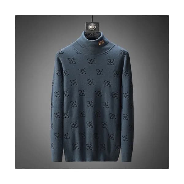 Fendi Mens Logo Crew-neck Sweaters Blue - 펜디 2021… - 1
