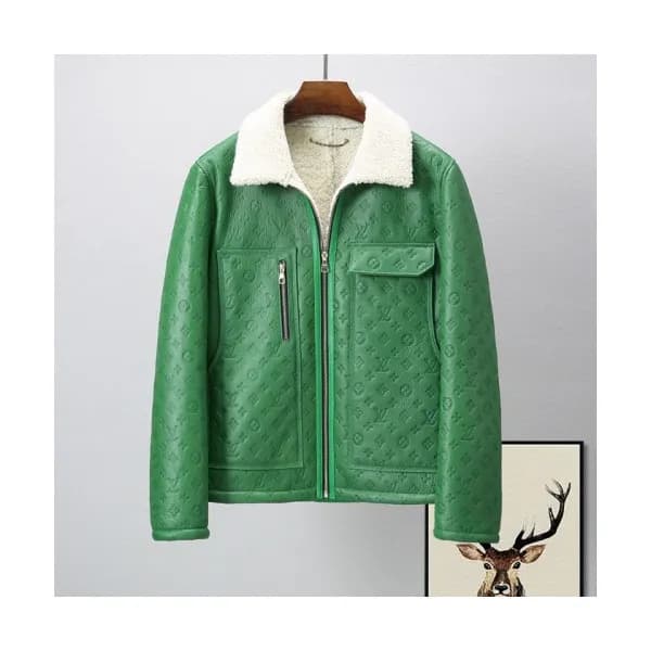 Louis vuitton Mens Logo Leather Jackets Green - 루… - 1