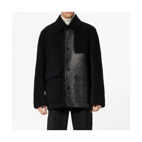 Louis vuitton Mens Logo Leather Jackets Black - 루… - 1