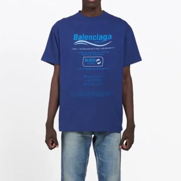 발렌시아가 남성 크루넥 블루 반팔티 - Mens Blue Tshirts - bal01620… - 1