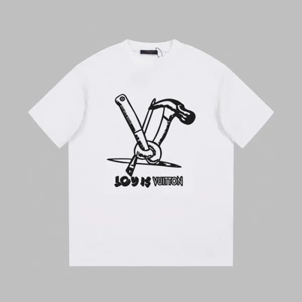 루이비통 남성 화이트 크루넥 반팔티 - Louis vuitton Mens White Sho… - 1