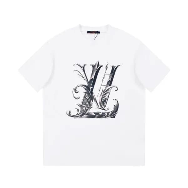 루이비통 남성 화이트 크루넥 반팔티 - Louis vuitton Mens White Sho… - 1