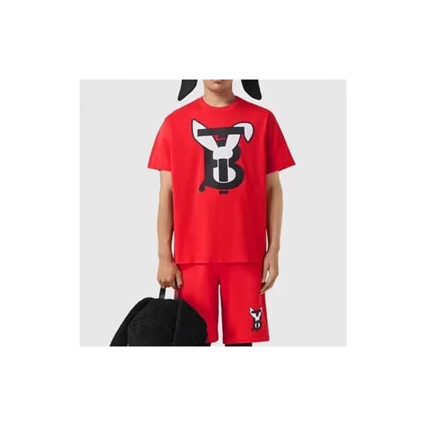 버버리 남성 레드 크루넥 반팔티 - Burberry Mens Red Short Sleeve… - 1