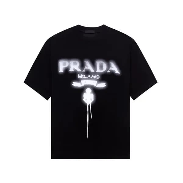 프라다 남성 크루넥 블랙 반팔티 - Prada Mens Black Short sleeved… - 1