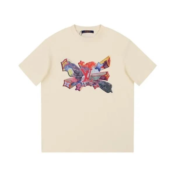루이비통 남성 크루넥 아이보리 반팔티 - Louis vuitton Mens Ivory Sh… - 1