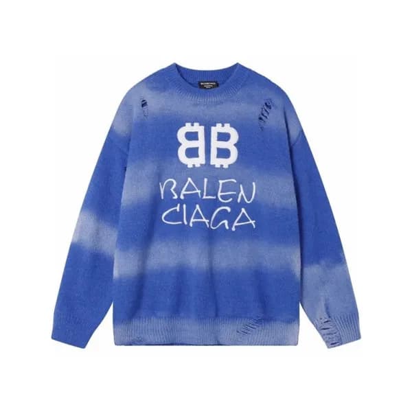 발렌시아가 남성 블루 크루넥 니트 - Balenciaga Mens Blue Knits - … - 1