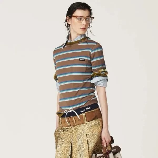 미우미우 여성 브라운 티셔츠 - Miumiu Ladys Brown Tshirts - muc… - 1