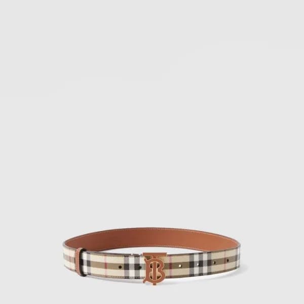 버버리 남성 체크 레더 TB 벨트 - Burberry Mens Check Leather T… - 1