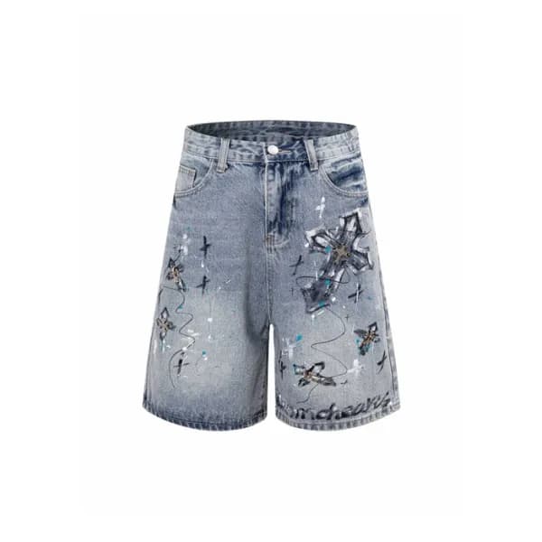 크롬하츠 남성 데님 쇼츠 - Chrom Hearts Mens Denim Shorts - c… - 1