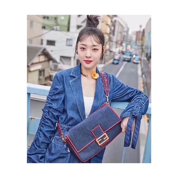 Fendi 2019 Baguette Denim Tote Shoulder Bag, 32cm … - 1