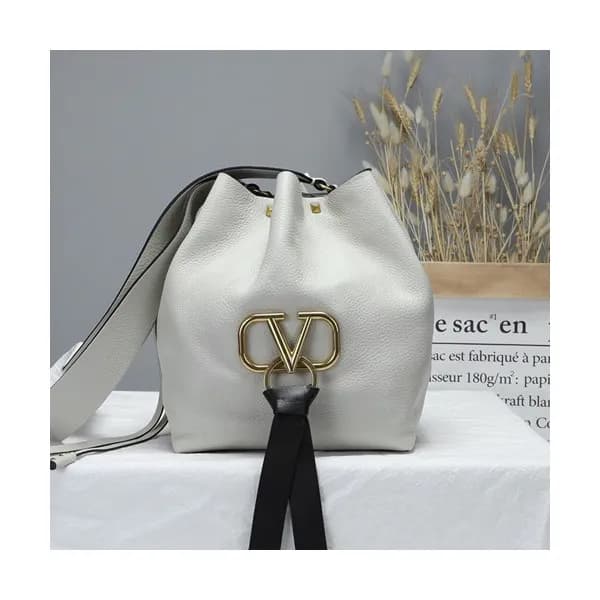 Valentino 2019 V-ring Leather Bucket Tote Shoudler… - 1