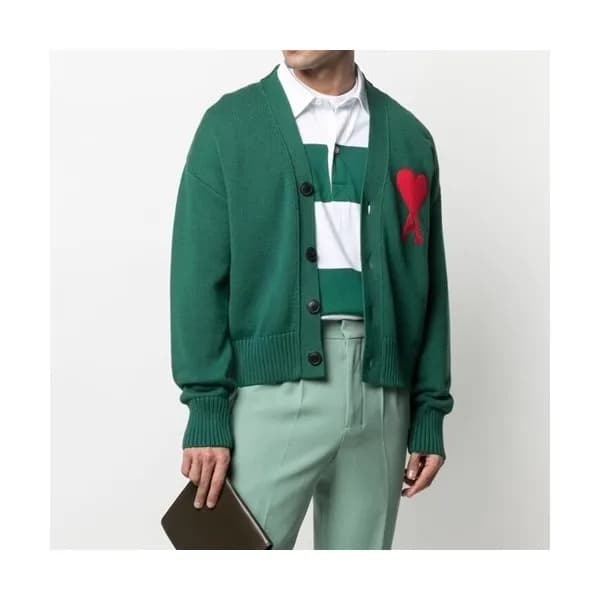 Ami Mens Logo Casual Cardigen Green - 아미 2021 남성 로… - 1