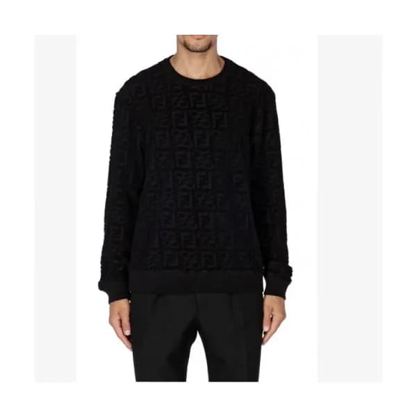 Fendi Mens Logo Crew-neck Cotton Tshirts Black - … - 1