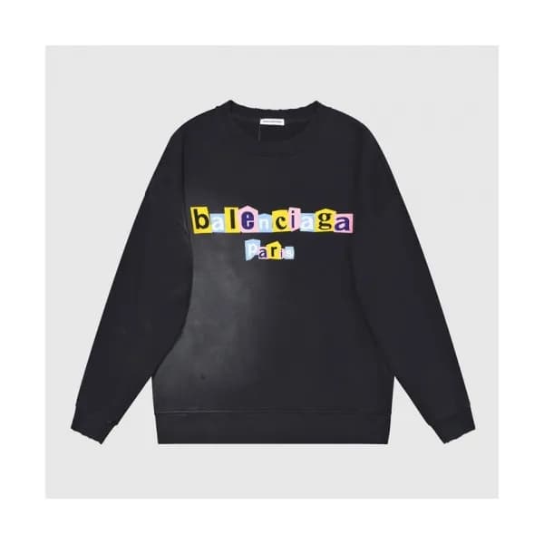 Balenciaga Mens Logo Crew-neck Cotton Tshirts Bla… - 1