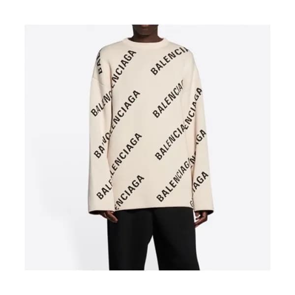 Balenciaga Mm/Wm Logo Crew-neck Sweaters White - … - 1