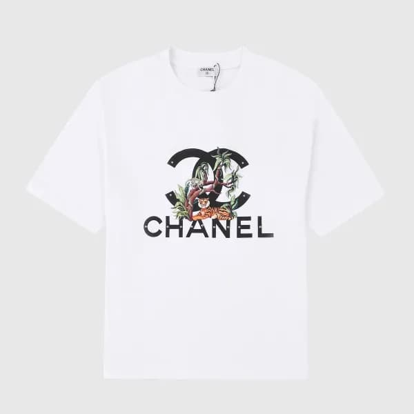 샤넬 여자 크루넥 화이트 반팔티 - Unisex White Tshirts - chl0834… - 1