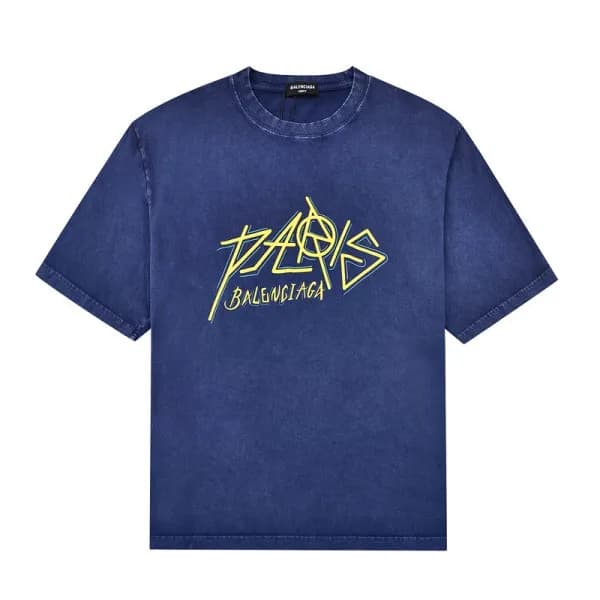 발렌시아가 남자 크루넥 블루 반팔티 - Unisex Blue Tshirts - bal012… - 1