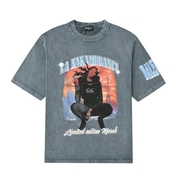 발렌시아가 남성 크루넥 블루 반팔티 - Mens Blue Tshirts - bal01383… - 1