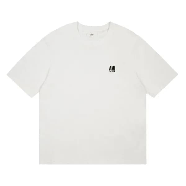 아미 남성 크루넥 아이보리 반팔티 - Mens Ivory Tshirts - ami0282x - 1