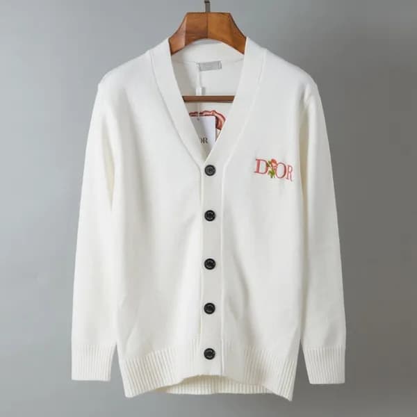 디올 남성 화이트 브이넥 가디건 - Dior Mens White Cardigan - di1… - 1