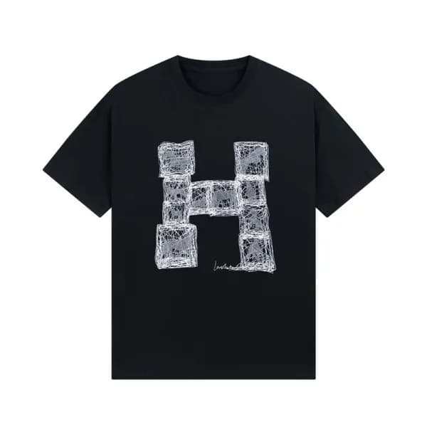 에르메스 남성 블랙 크루넥 반팔티 - Hermes Mens Black Short sleev… - 1