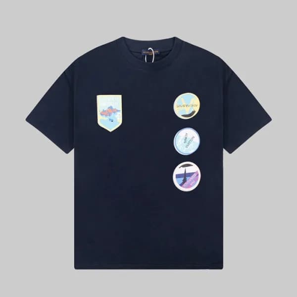 루이비통 남성 네이비 크루넥 반팔티 - Louis vuitton Mens Navy Shor… - 1