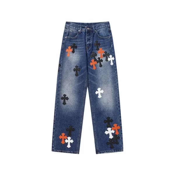 크롬하츠 남성 트렌디 블루 청바지 - Chrom Hearts Mens Blue Jeans … - 1