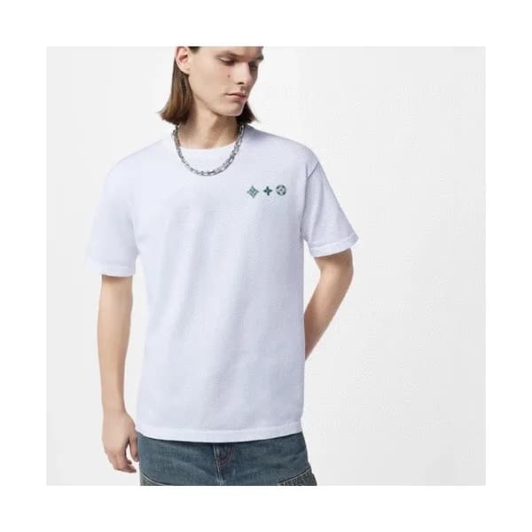 루이비통 남성 화이트 크루넥 반팔티 - Louis vuitton Mens White Sho… - 1