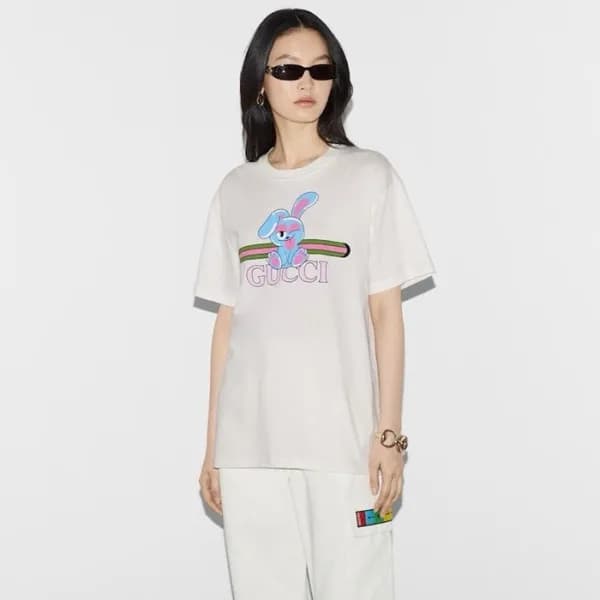 구찌 여성 화이트 티셔츠 - Gucci Unisex White Tshirts - guc34… - 1