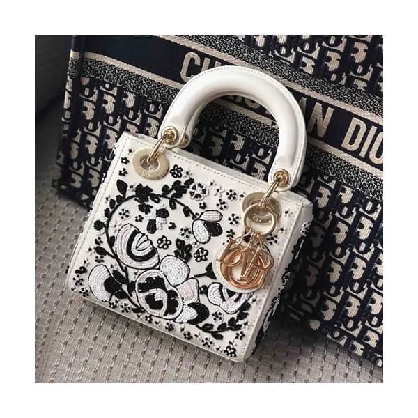 Dior 2019 Floral Embroidery Mini Lady Tote Shoulde… - 1
