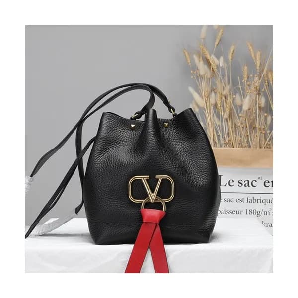 Valentino 2019 V-ring Leather Bucket Tote Shoudler… - 1