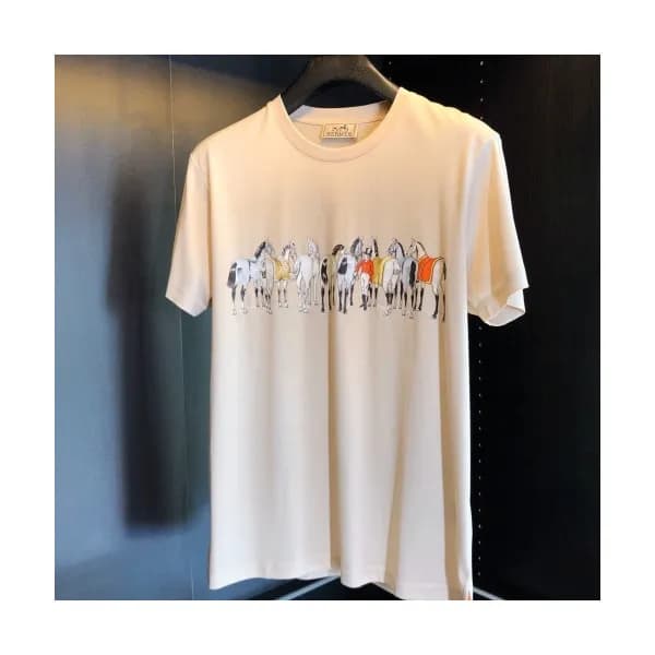 Hermes 2020 Mens Crew-neck Cotton Short Sleeved Ts… - 1