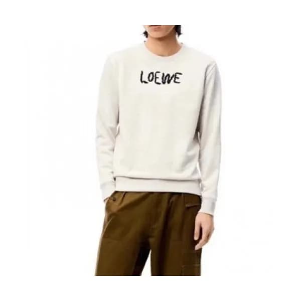 Loewe Mens Logo Crew-neck Cotton Tshirts White - … - 1