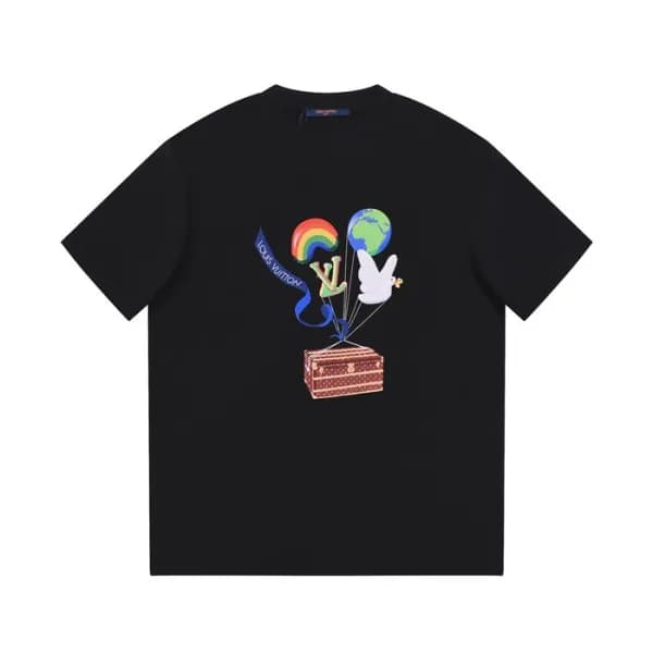 루이비통 남성 블랙 크루넥 반팔티 - Louis vuitton Mens Black Shor… - 1