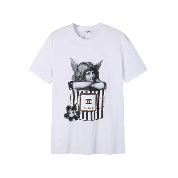 샤넬 남/녀 크루넥 화이트 반팔티 - Chanel Unisex White Tshirts -… - 1