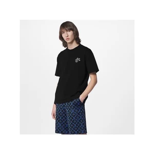 루이비통 남성 블랙 크루넥 반팔티 - Louis vuitton Mens Black Shor… - 1