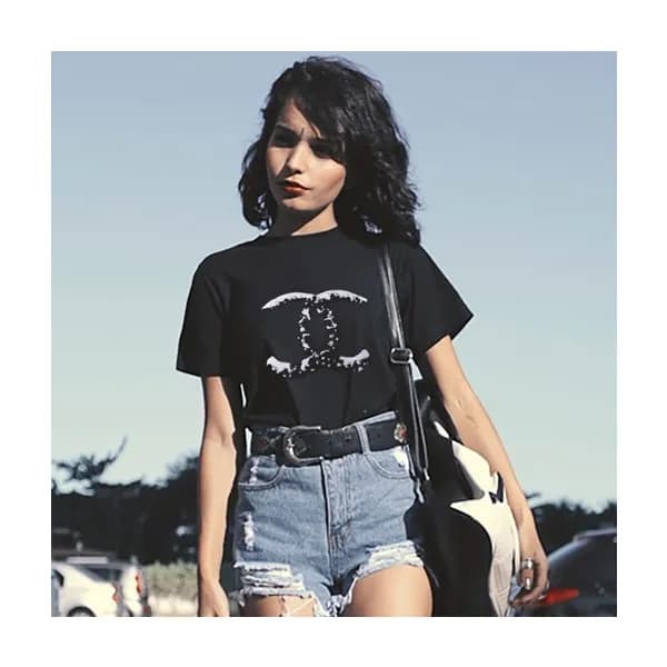 샤넬 여성 크루넥 블랙 반팔티 - Chanel Womens Black Tshirts - c… - 1