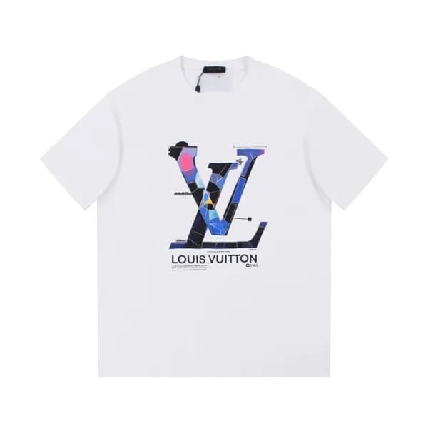 루이비통 남성 화이트 크루넥 반팔티 - Louis vuitton Mens White Sho… - 1